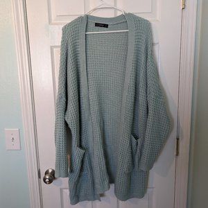 Seafoam Cable Knit Oversized Long Cardigan